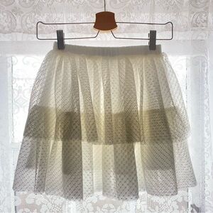 HILL HOUSE Clara Tulle Tiered Flare White Cream Mini Pull-on Skirt sz XS NWOT
